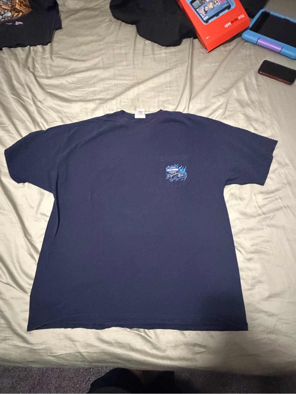 Harley-Davidson Navy Short Sleeve Tee with Blue Chest Graphic Charles city Iowa